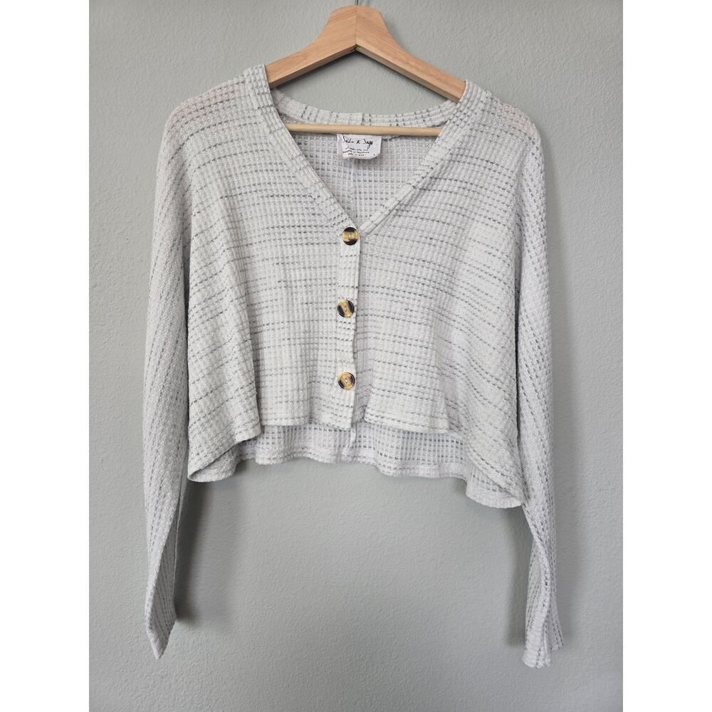 Sadie & Sage Soft Waffle Knit Cropped Cardigan Gray Button Front Women Size S - Picture 2 of 6